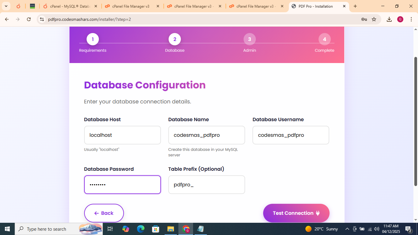 Database Configuration Form